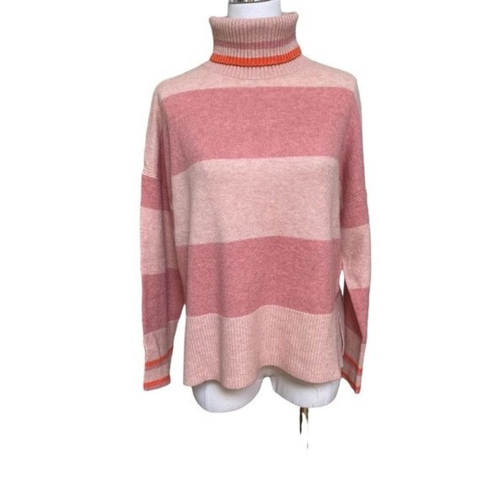 J. Crew Striped Turtleneck Sweater Supersoft Yarn Heather Pale Pink NWT - Picture 3 of 10